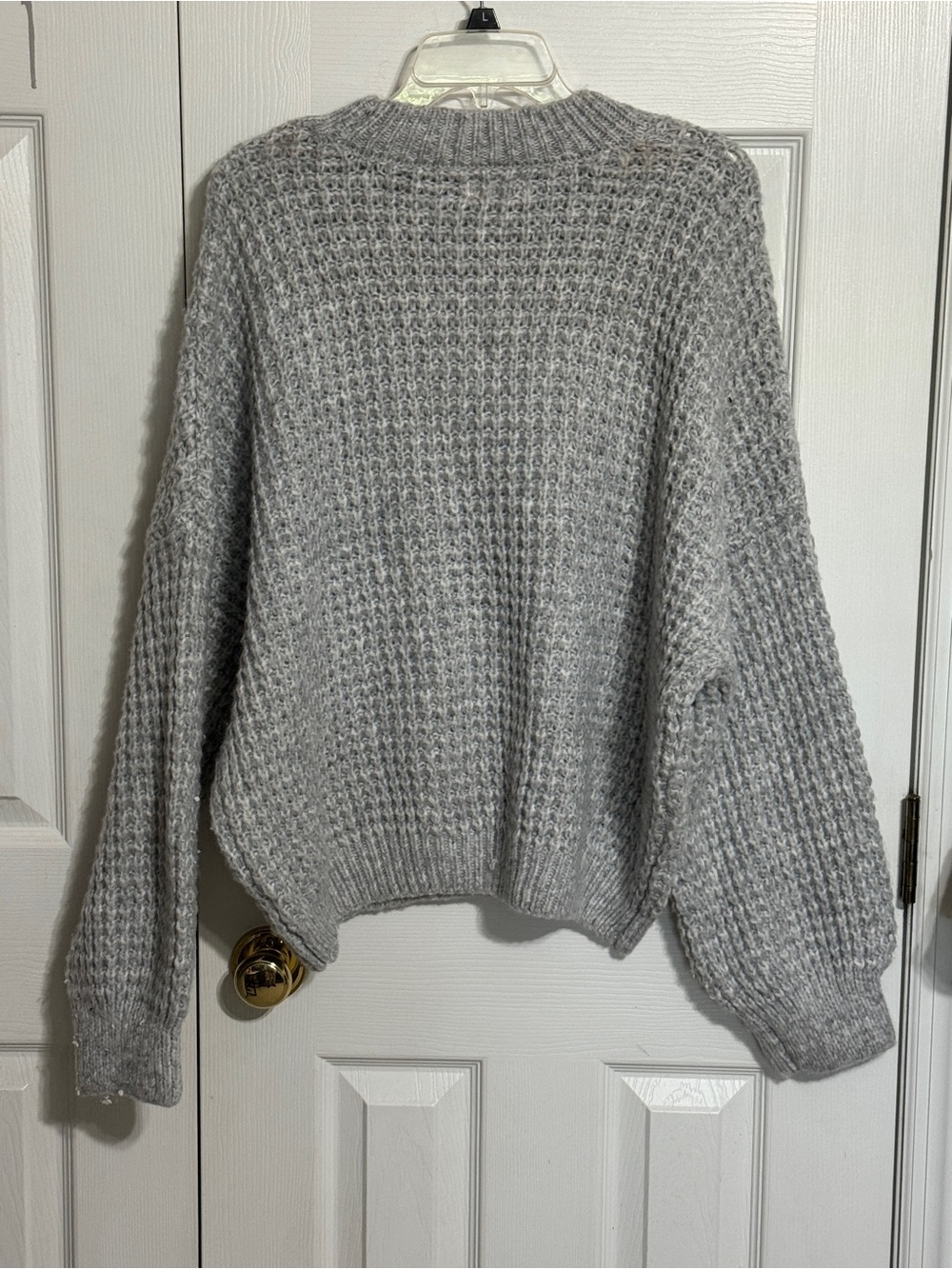 SO Light Gray Soft Waffle Knit Crewneck Sweater with Bubble Sleeve - Picture 3 of 5